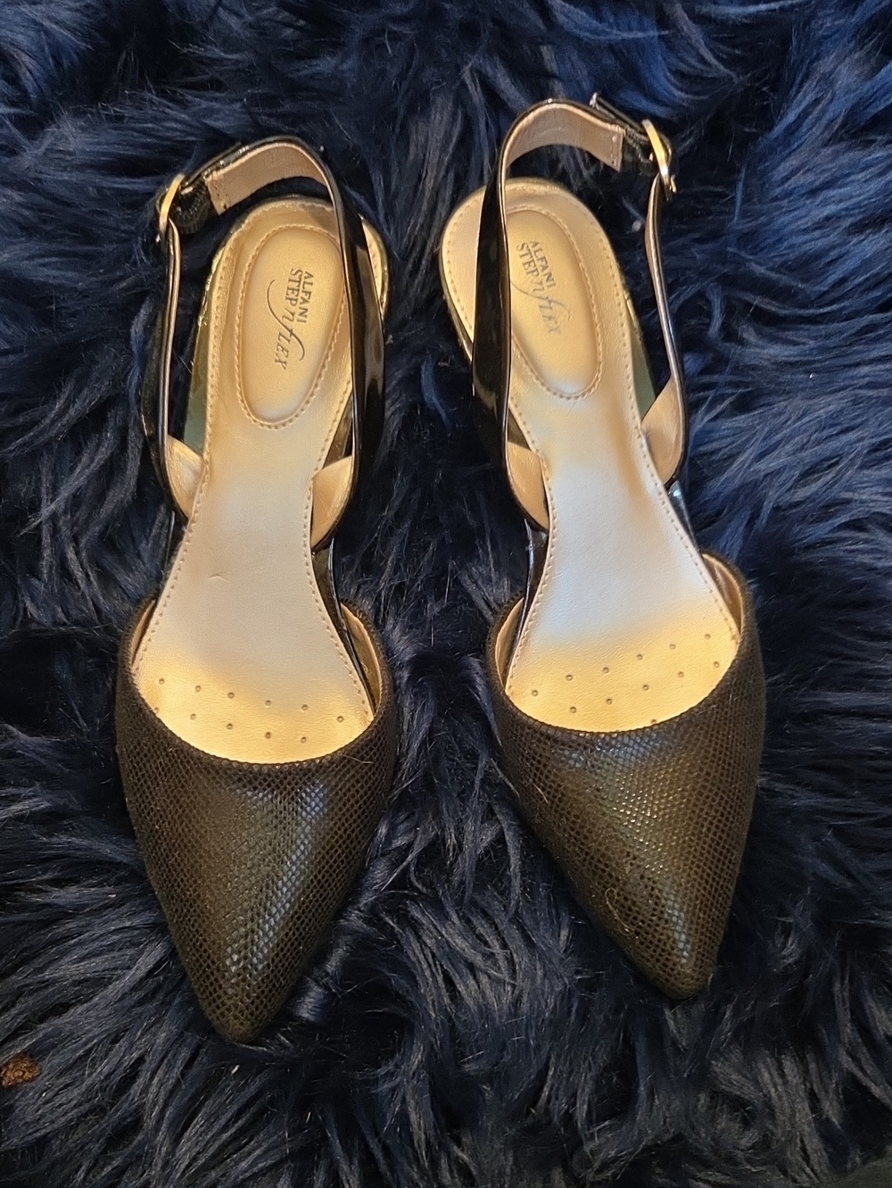 Alfani Black Pointed Slingback Pumps with Textured Toe